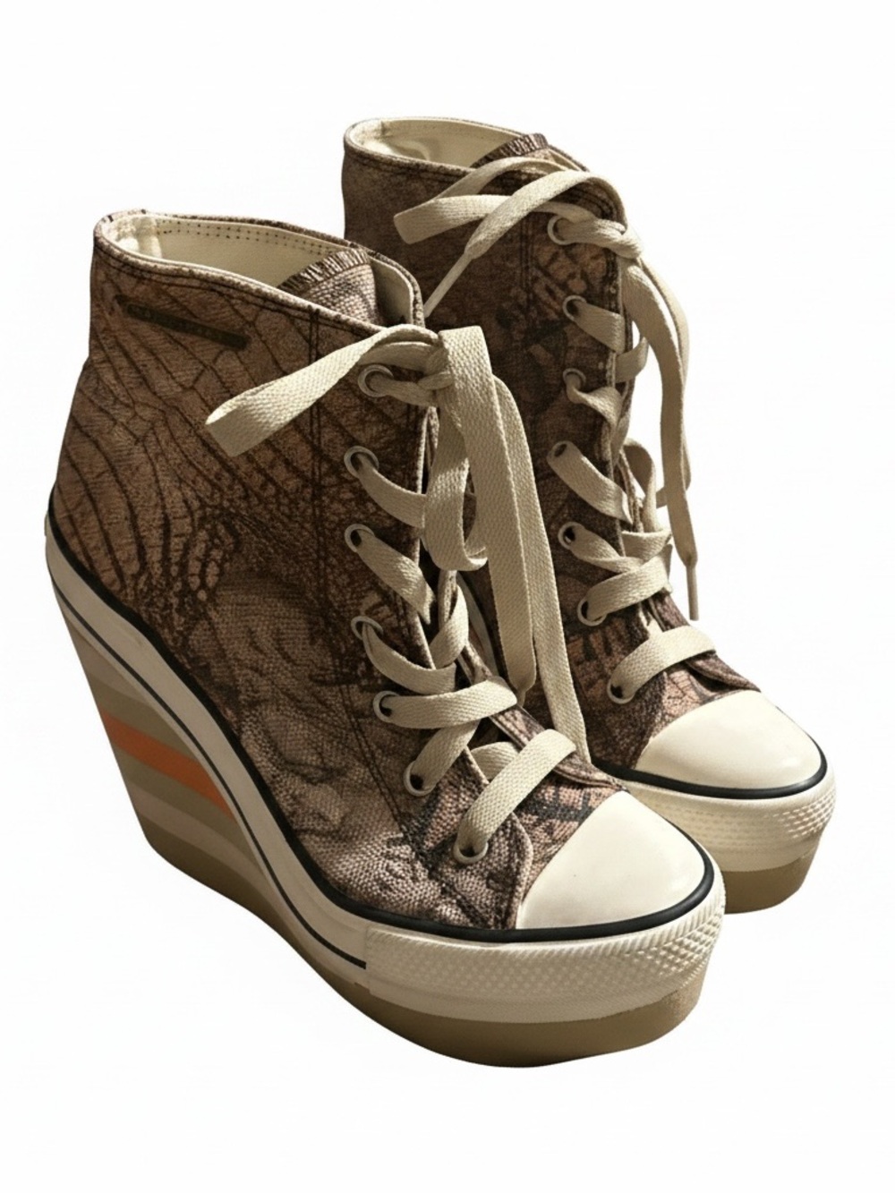 Women's Brown Lace-Up Wedge High-Top Boots